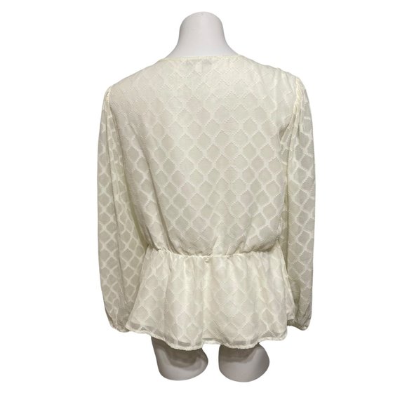 Elizabeth and James Cream V Neck Front Tie Long Sleeve Peplum Blouse - Picture 4 of 7